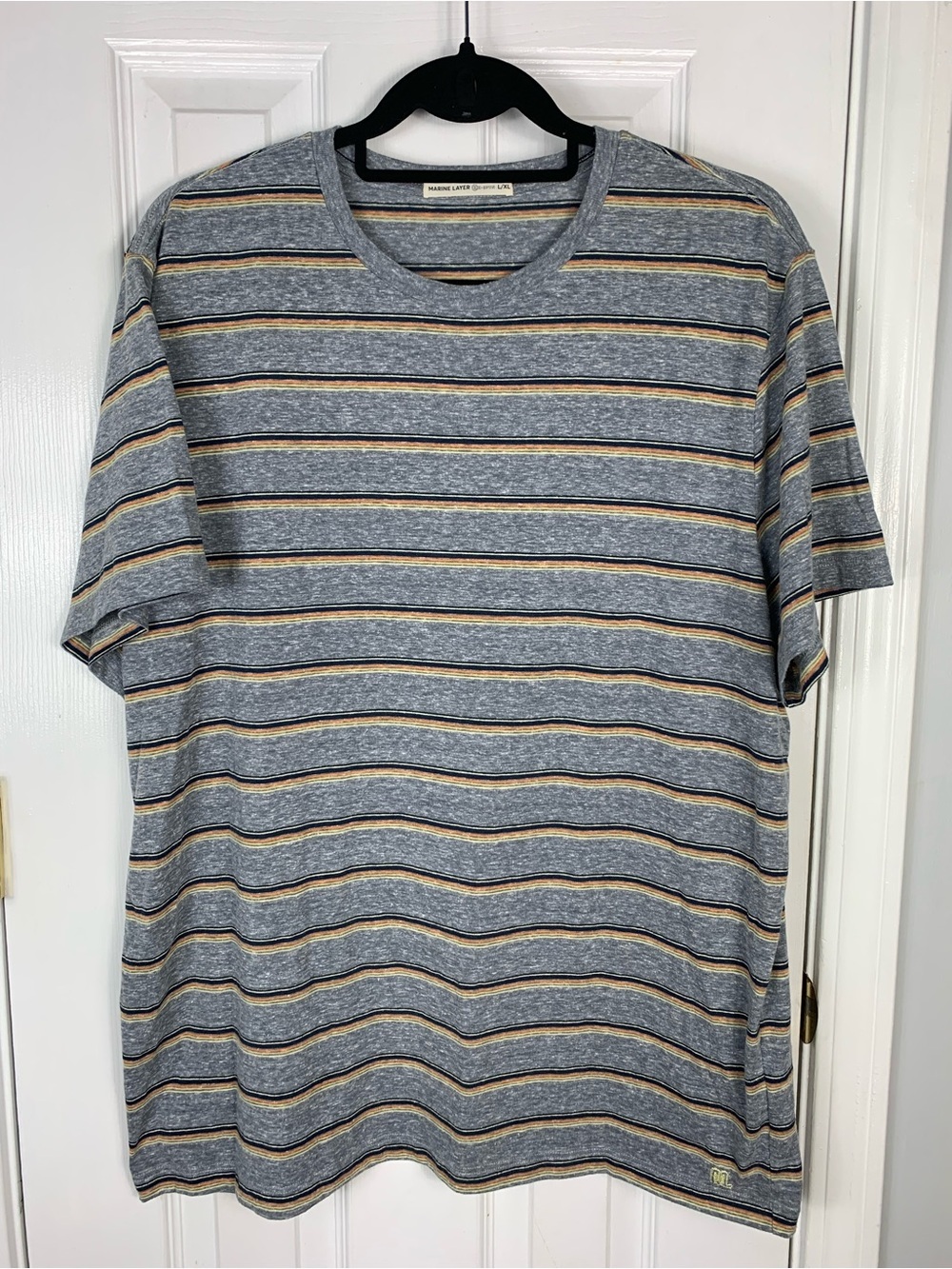 Marine Layer Respun Heather Gray Sunset Striped T-Shirt Size L/XL